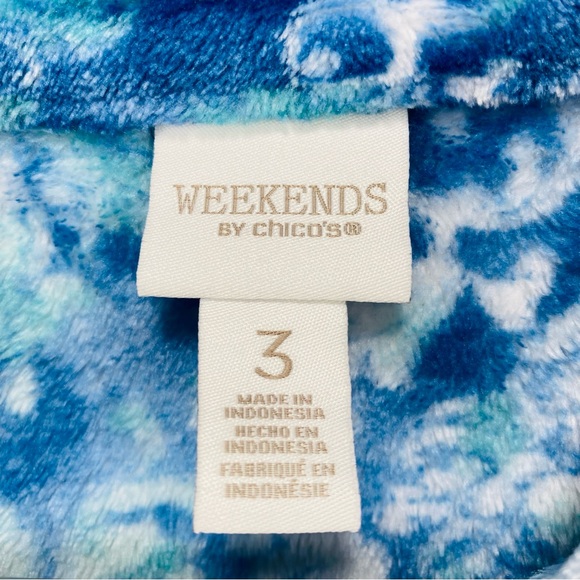 Chicos Fleece Sweater Pullover Womens LG Blue Floral Long Sleeve Side Pockets - Picture 3 of 7